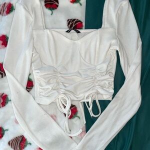 SHEIN White Ruched Crop Blouse with Tie Front